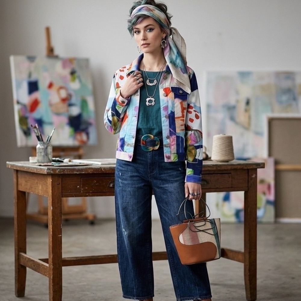 Claire Desjardins Abstract Art Jacket Cotton Wearable Art Resortwear Medium - Picture 9 of 9